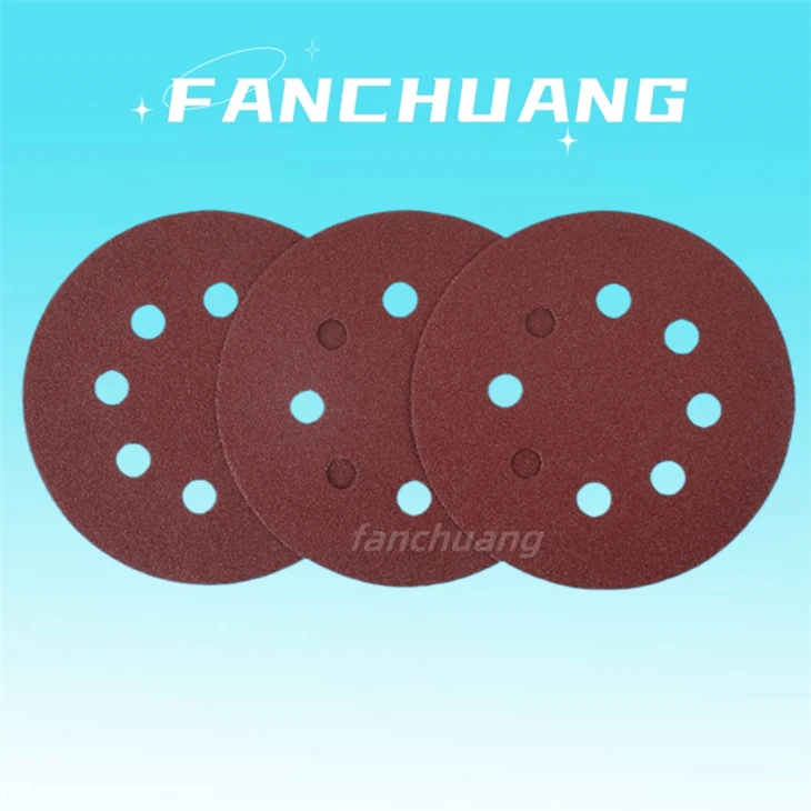 Red Flocking Sandpaper For Polishing And Sanding,5Inch 8Holes
